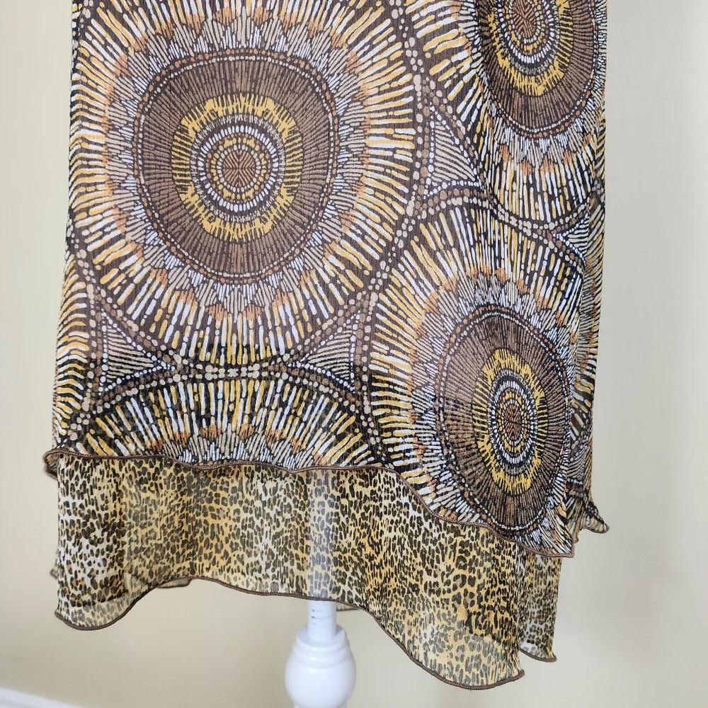 Vintage Joseph Ribkoff Layered Dress Size 10 Tribal Cheetah Print Brown - Picture 6 of 15